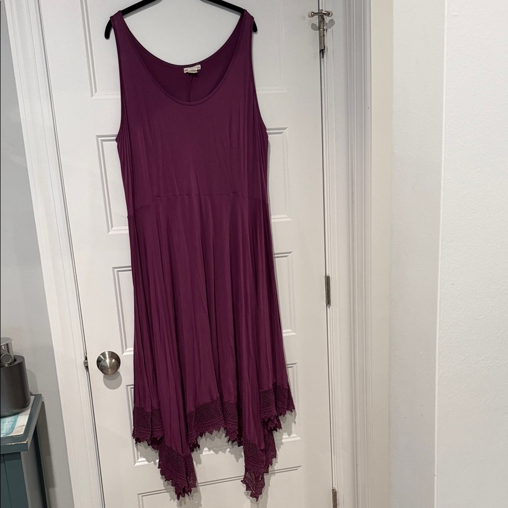 Beautiful Asymmetrical Lace Hem Deep Plum Dress